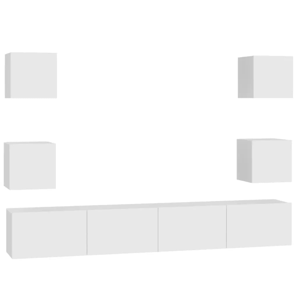 Set Mobili Porta TV 6 pz-Set di 6 Credenza per TV Bianco in Legno Multistrato 153172