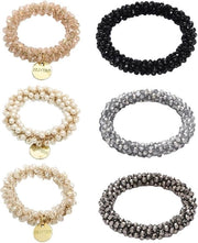 6 pezzi di fascia per capelli con perle di cristallo e nastri elasticizzati per capelli - moda per ponytail accessori per capelli con cristallo