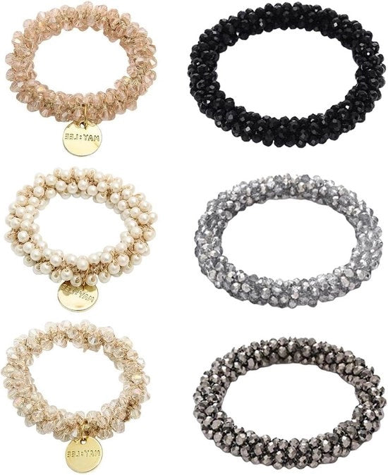 6 pezzi di fascia per capelli con perle di cristallo e nastri elasticizzati per capelli - moda per ponytail accessori per capelli con cristallo