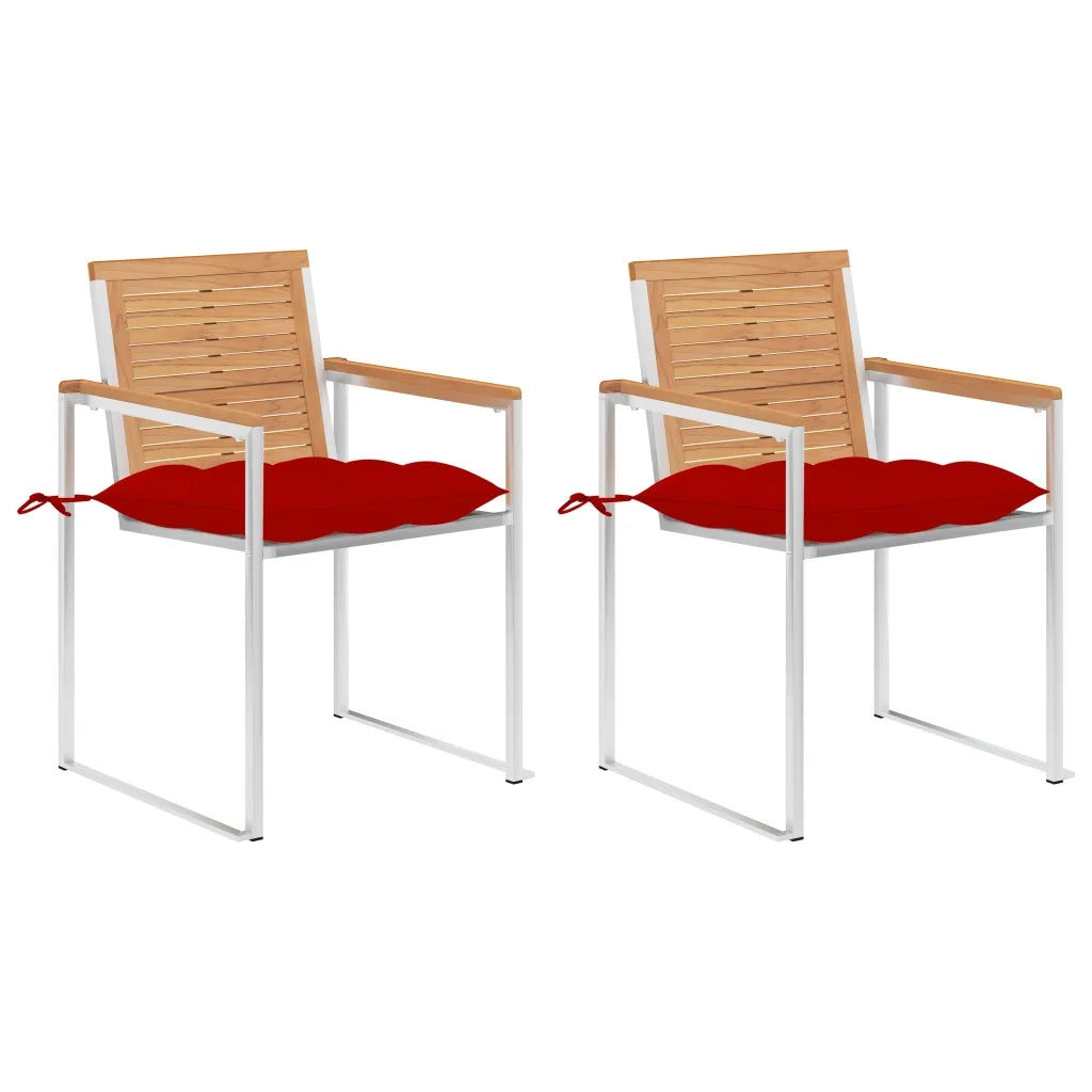 Sedie da Giardino 2 pz con Cuscini in Legno di Teak e Acciaio cod mxl 42376