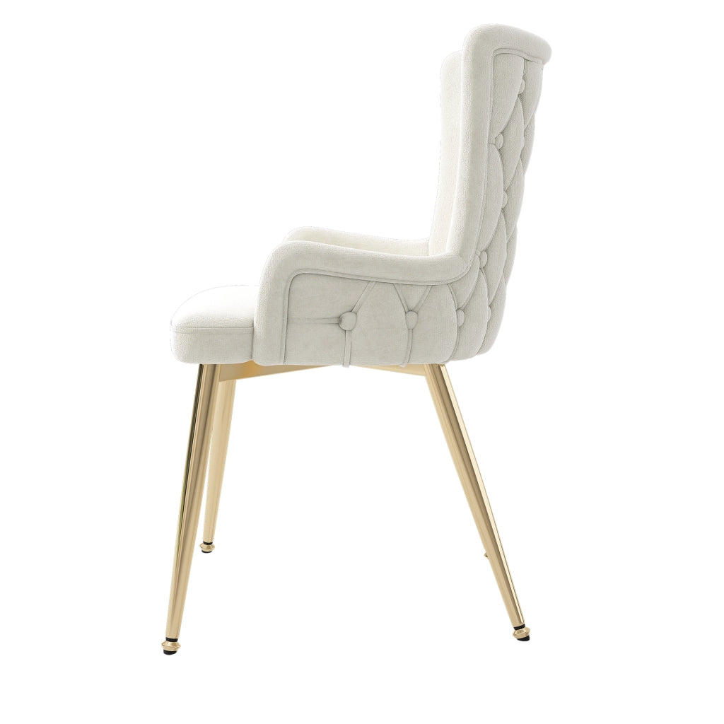 Set 2 sedie da pranzo in velluto beige e oro, sedie moderne con gambe in metallo