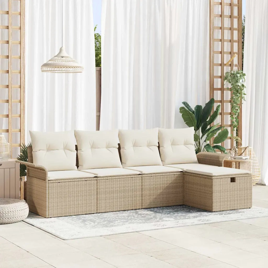 Set Divano da Giardino con cuscino 5 pcs Beige Poly Rattan 3360192