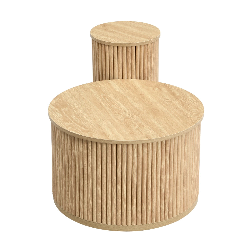 TAVOLINO da caffè Set da 2 pezzi rotondo 60x60x38,5 cm + 30x30x56 cm MDF Naturale