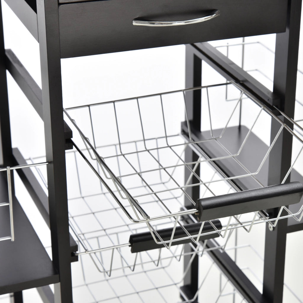 Carrello da cucina con ruote e cestini ¨C zephmum ¨C nero, bianco, legno, metallo, 4 cestini