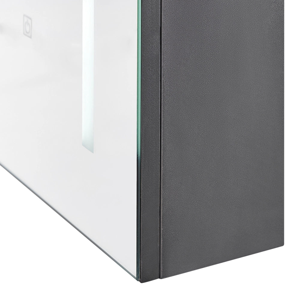 Specchiera da bagno in vetro nero e legno ingegnerizzato con LED 40 x 60 cm Design moderno