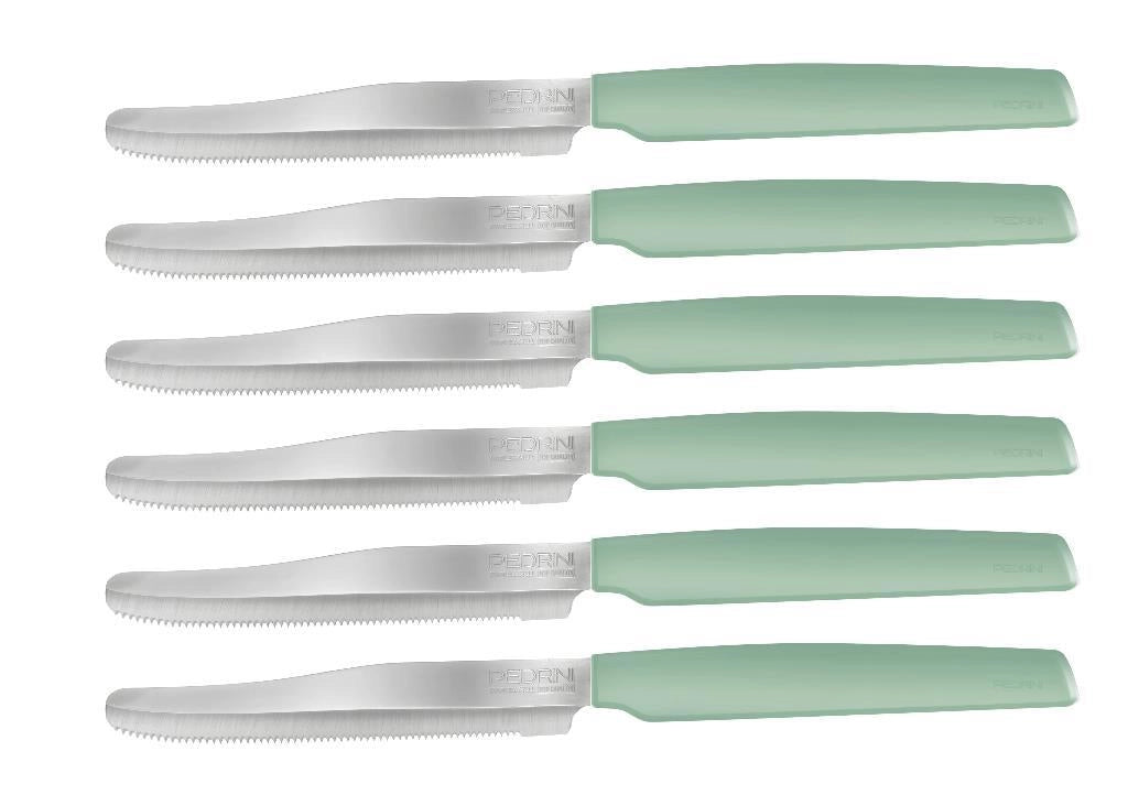 Set 6 Coltelli da Tavola Active Lama Seghettata Verde Menta Pedrini