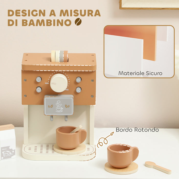 Macchina del Caffè Giocattolo per Bambini con Accessori in Legno Marrone
