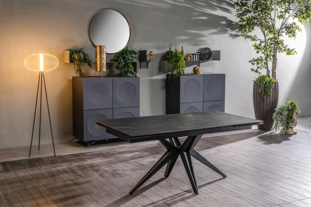 Tavolo Allungabile 160/240x90x76 cm in Ceramica Match 2 Nero Opaco