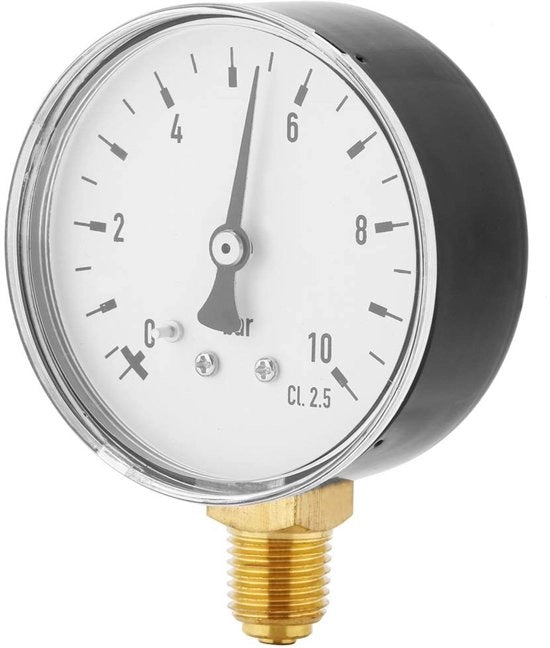 Drukmeter universale applicazione - 0-10 Bar - Connettore - Adatto per aria, acqua, olio e gas - Ideale per sistemi idraulici