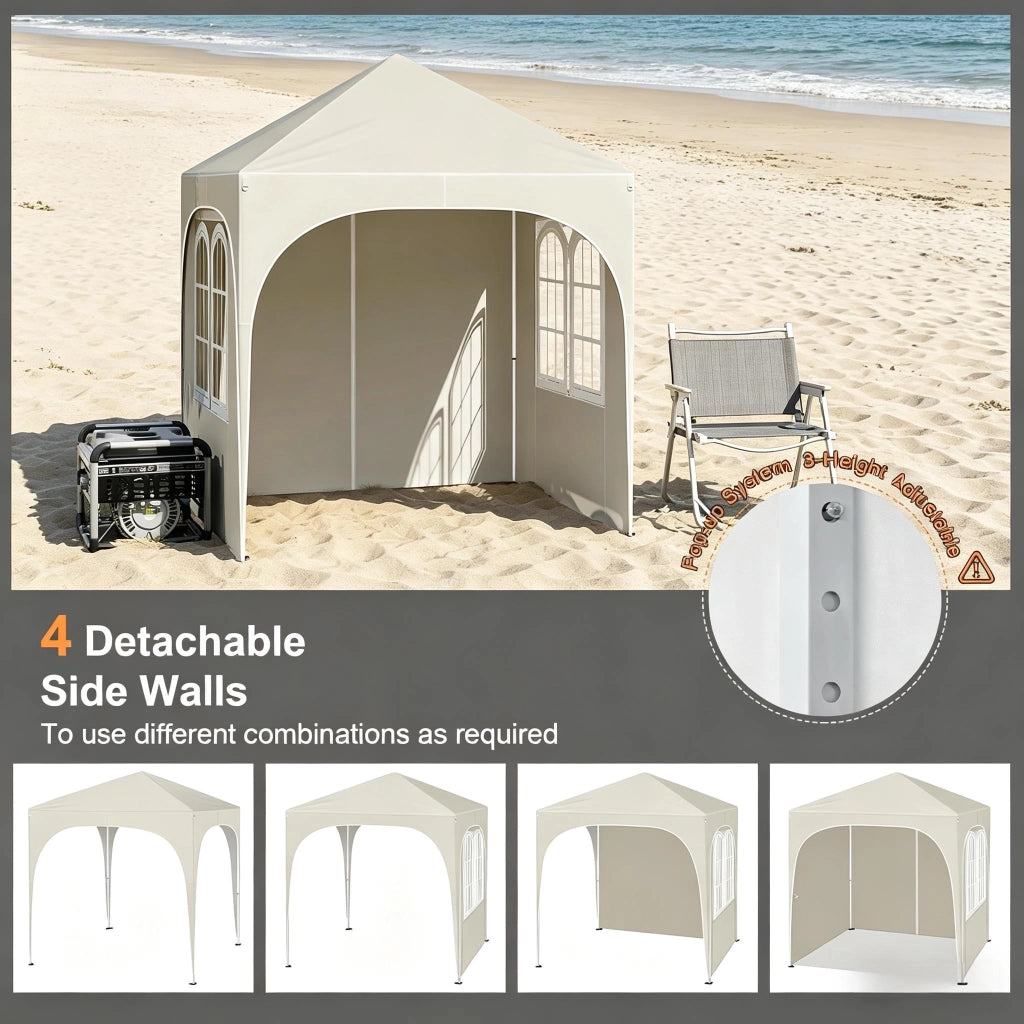 GAZEBO Pieghevole 2x2 m Beige in Metallo e Tessuto Oxford con 4 Pareti