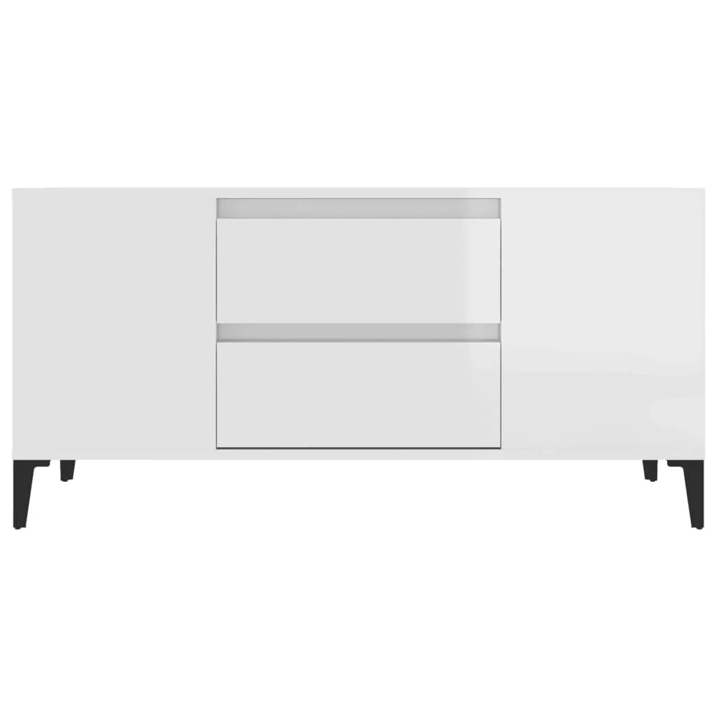 Mobile TV multimediale mensola TV credenza TV sala da pranzo soggiorno camera da letto finitura lucida 102 x 44,5 x 50 cm legno ingegnerizzato bianco 02_0027006