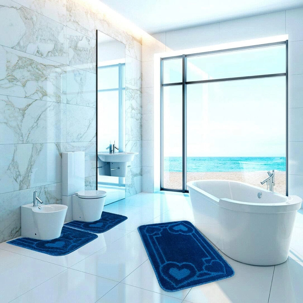 Tappeto Bagno 50x80 cm Tinta Unita Antiscivolo Assorbente Camera Letto Made In Italy Blu