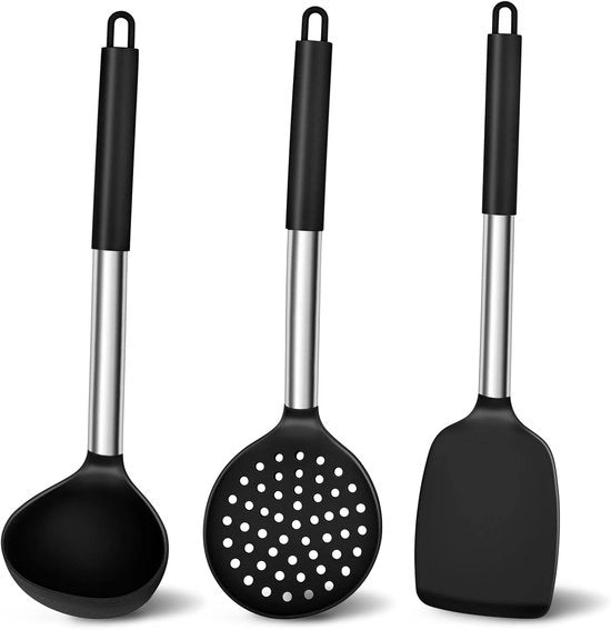 Kit di Cucina - Set di Cottura - Cucina Giornaliera - Manubrio in Acciaio Inossidabile - 3 pezzi - Nero