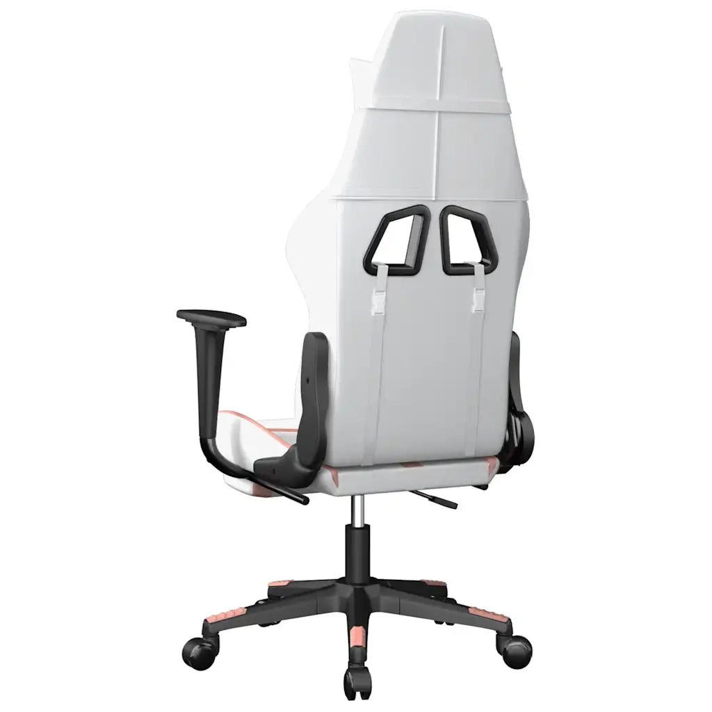 Sedia da Gaming | Sedia da e-sports Massaggio Poggiapiedi Bianco e Rosa Similpelle