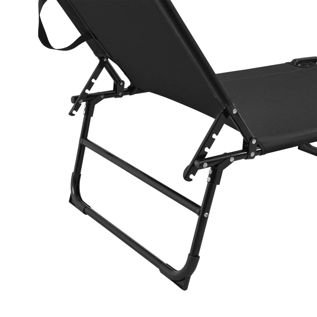 Lettino prendisole pieghevole con parasole acciaio PVC poliestere 187 cm nero 03_0000990