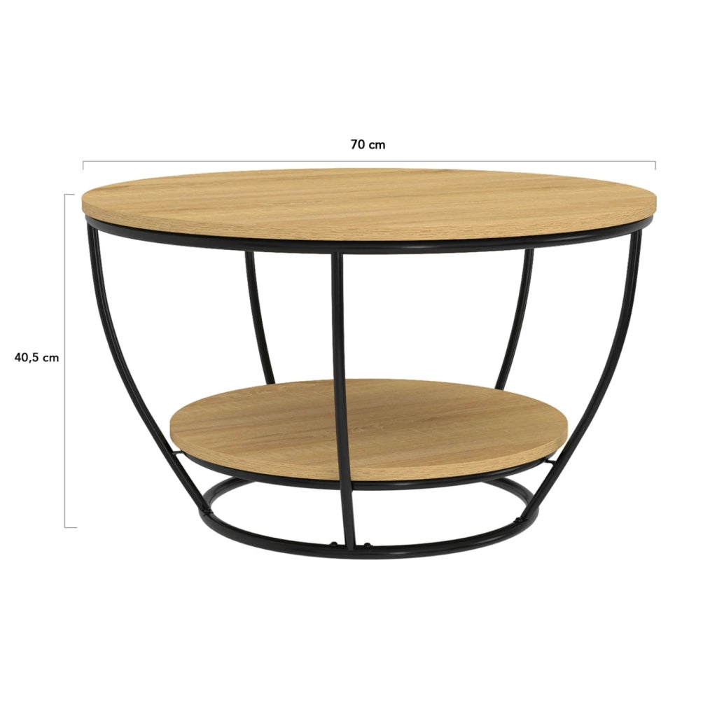 IDMarket - DETROIT Mesa de centro redonda de 70 cm con doble tablero de alambre