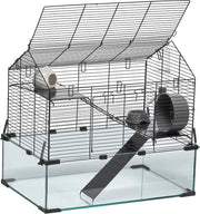 Gabbia per Hamster 22,8 x 15 x 21,3 Pollici, 360° Transparente, Con Tubo di Gomma per Ratti, Cavi