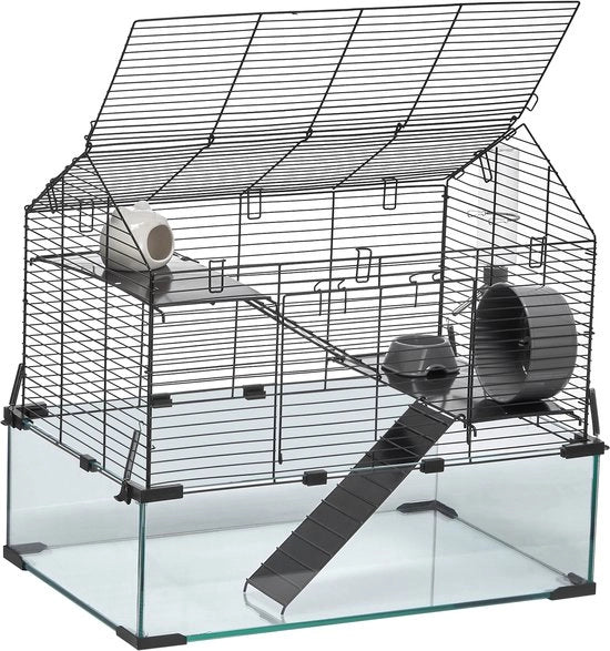 Gabbia per Hamster 22,8 x 15 x 21,3 Pollici, 360° Transparente, Con Tubo di Gomma per Ratti, Cavi