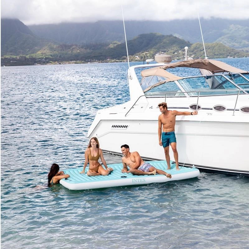 Intex 56289EU Water Lounge Materassino Gonfiabile 310x183x18 cm 8 Maniglie 4 Portabicchieri 400 Kg colore Blu