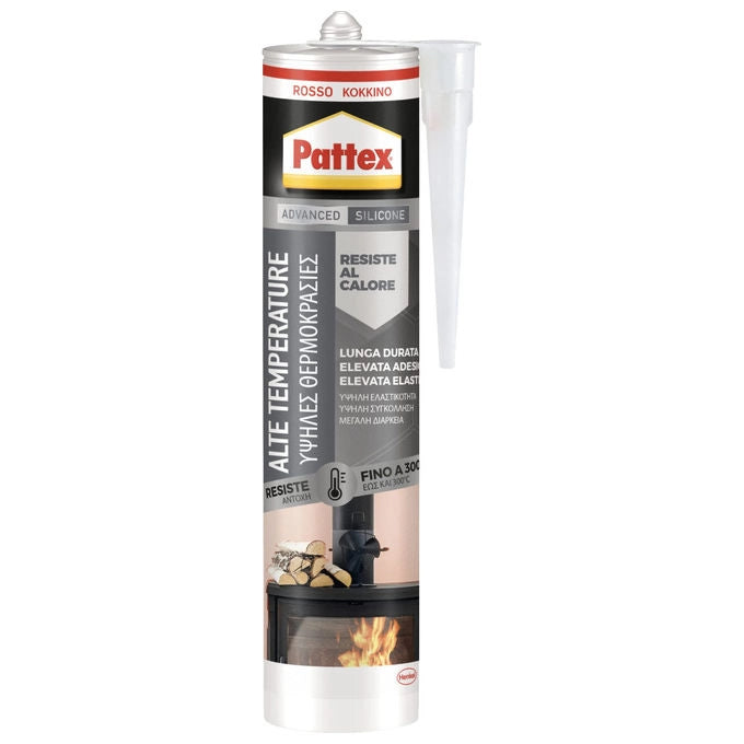 Pattex Sigillante Siliconico Alte Temperature Rosso Fino 250° per Muratura Metallo Vetro 280 ml