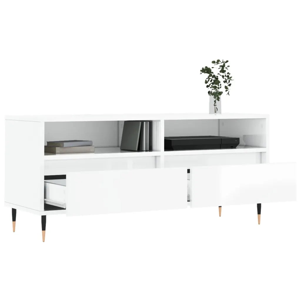 Mobile Porta TV Bianco Lucido 100x34,5x44,5cm Legno Multistrato
