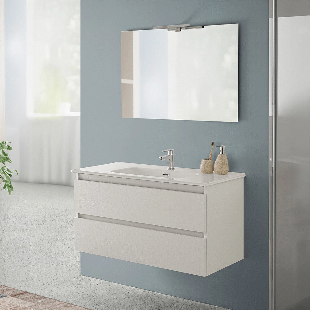 Mobile bagno sospeso 100 cm rovere bianco completo con lavabo Nadia