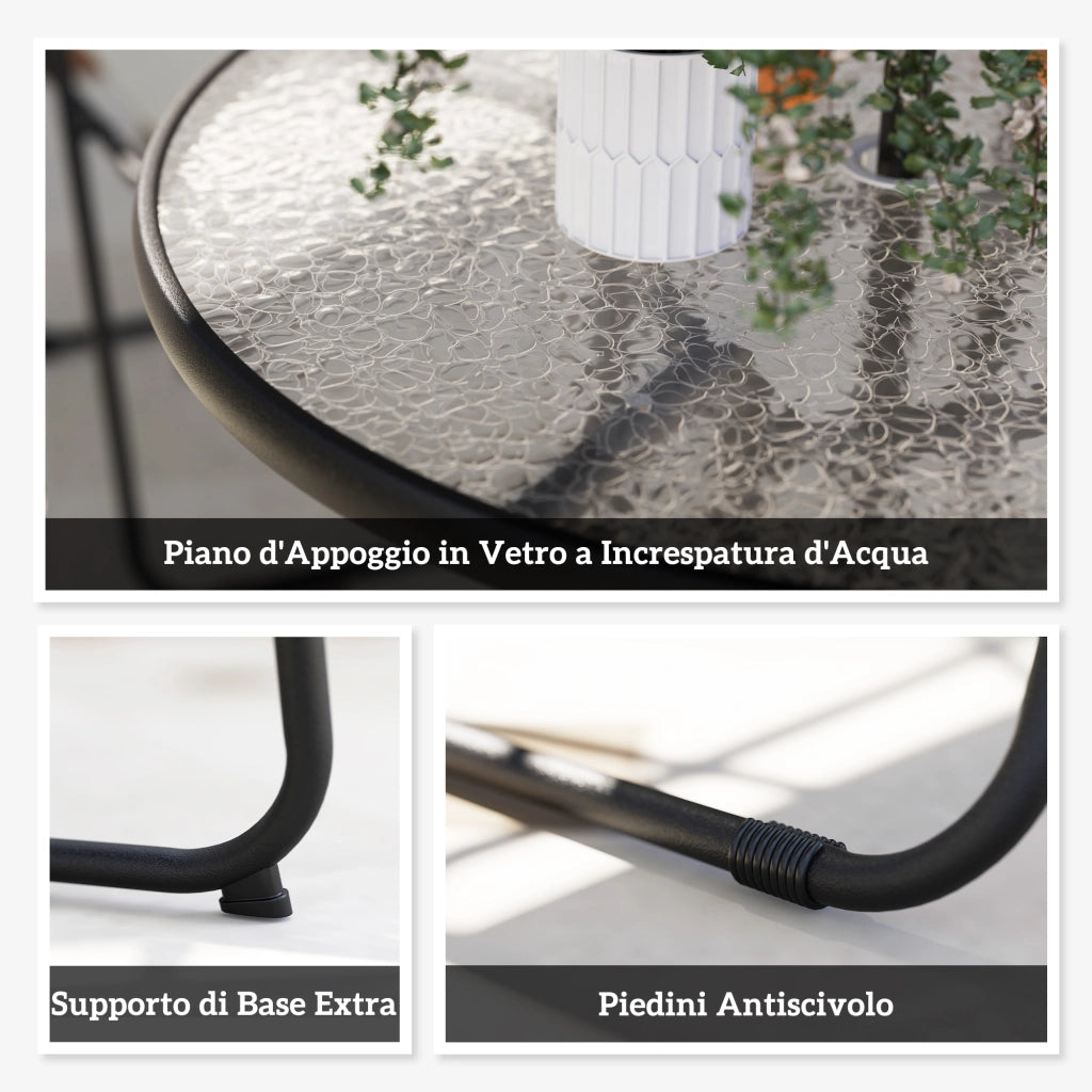 Set Giardino 6 Pezzi con Tavolo Rotondo, 4 Sedie Pieghevoli e Ombrellone ¨C Xylo ¨C Acciaio Grigio Nero