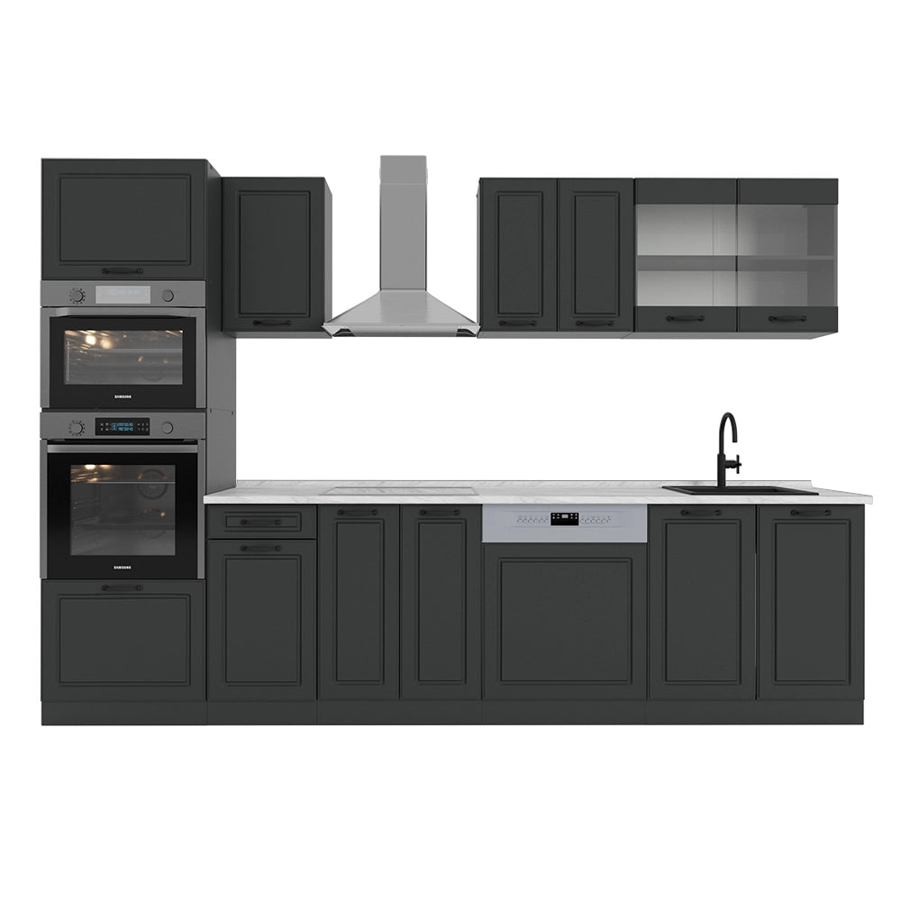 Vicco Cucina componibile Casa di campagna antracite/antracite 300 cm con armadio alto, PL Marmo