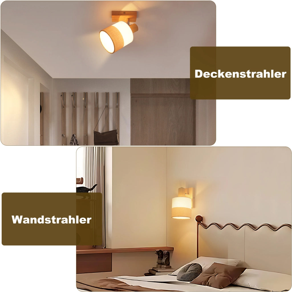 ZMH Faretto da soffitto vintage 1 fiamma legno orientabile 350° E14 max 40W senza lampadina