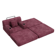 Poltrona letto - con funzione letto; tasche laterali e portabicchieri - in velluto a coste bordeaux