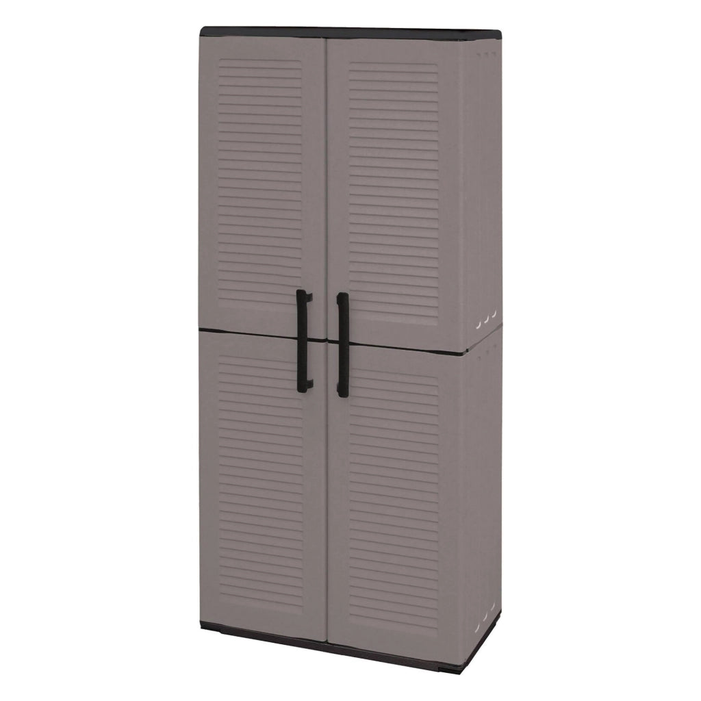 Armadio multiuso da esterno o Akina, Mobile a 2 ante e 3 ripiani regolabili in polipropilene, 100% Made in Italy, cm 68x37h163, colore Grigio