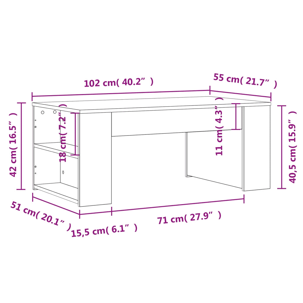 Tavolino da Salotto Bianco 102x55x42 cm in Legno Multistrato 831853