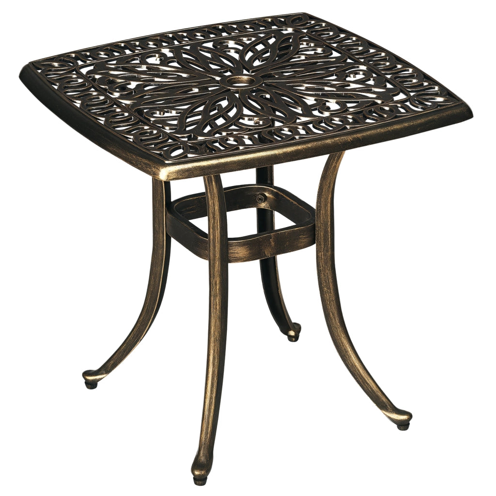 Tavolo da giardino in alluminio con foro per ombrellone ¨C zephmum ¨C bronzo 54x54x52.5 cm