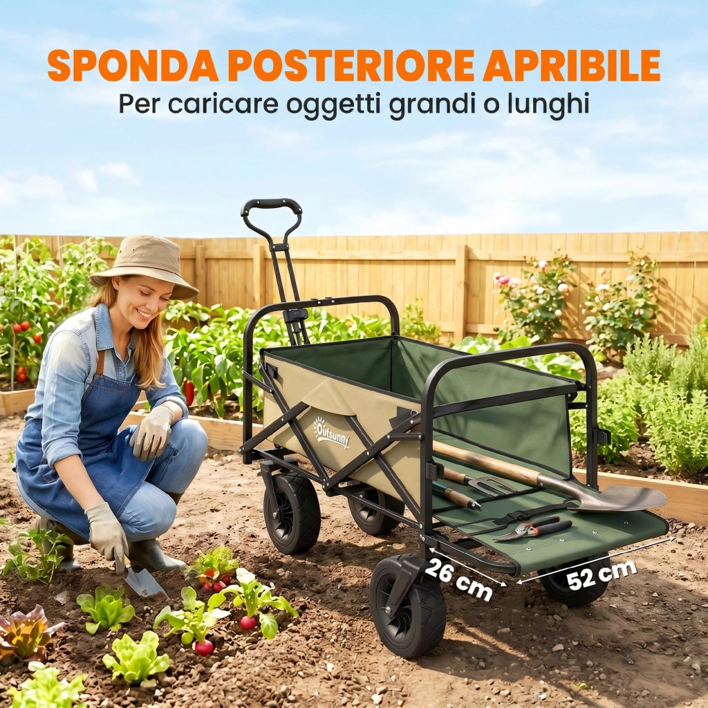 Carrello da Giardino 110L ¨C Xylo ¨C Acciaio e Tessuto Oxford con Maniglia Telescopica, Cachi