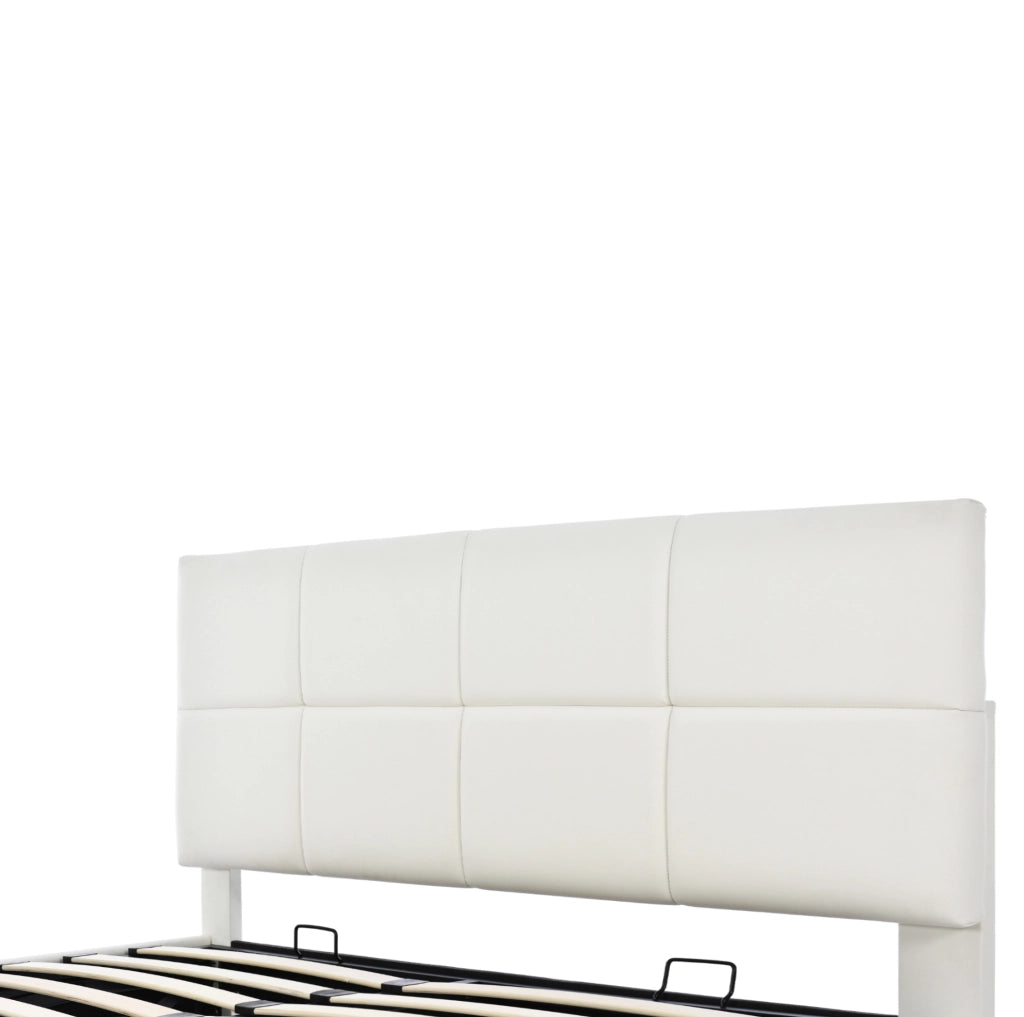 Letto imbottito 160x200 cm con LED e contenitore in similpelle bianco