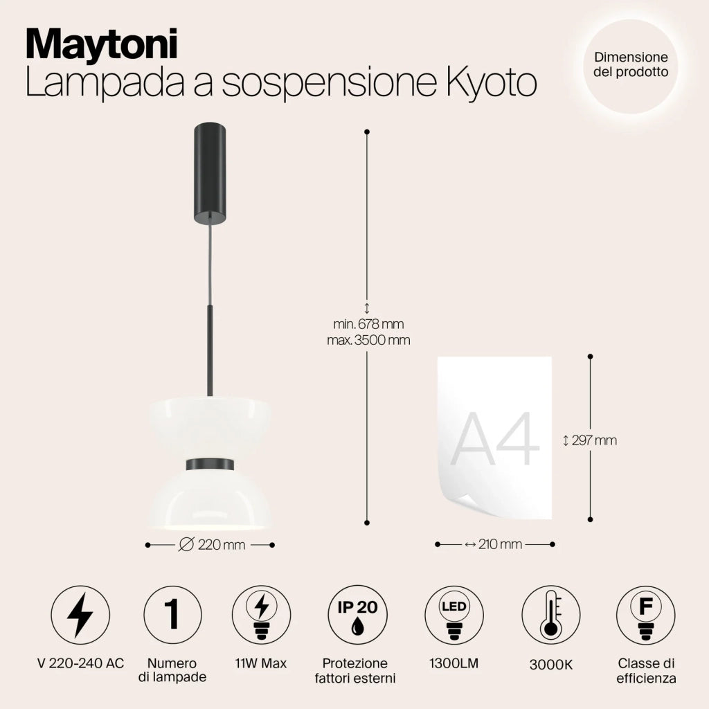 Maytoni Lampadario moderno Kyoto 1 luce LED integrato nero metallo vetro