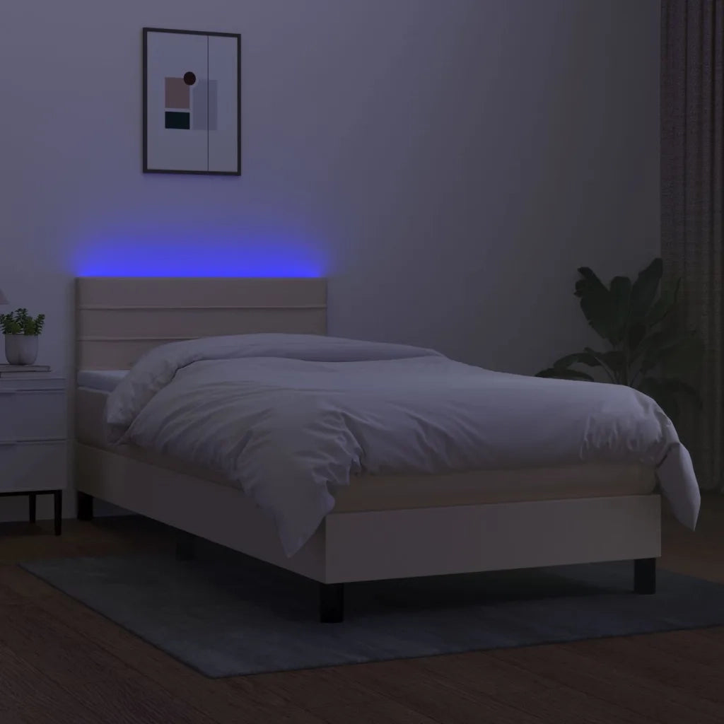 Letto a Molle con Materasso e LED Crema 90x190 cm in Tessuto 3133202
