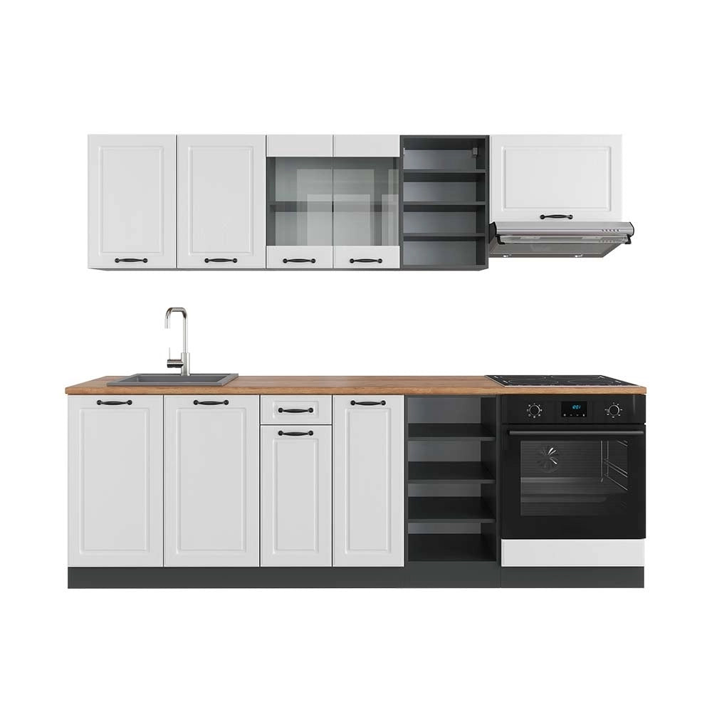 Cucina componibile R-Line Bianco rustico/Antracite 240 cm, PL Rovere Vicco