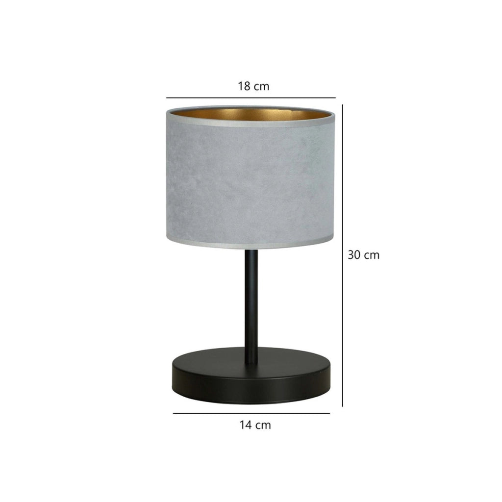 Lampada da tavolo Hilde in acciaio nero e tessuto grigio