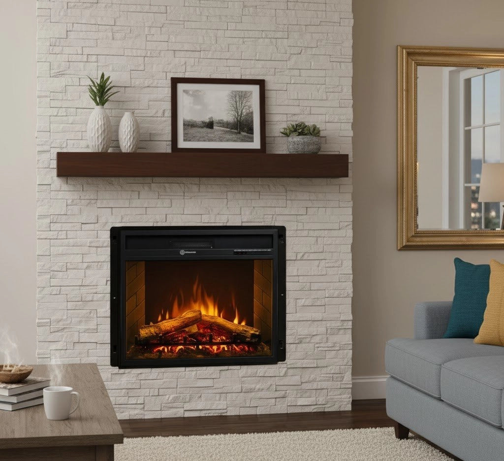 Caminetto Gavardo, Camino Elettrico Superficie Riscaldabile 30 m2, 58x17x52h cm Nero