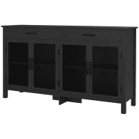 Mobiletto basso meuble de rangement 4 porte con étagères reglables e 2 cassetti stile industriale 150 x 40 x 85 cm nero