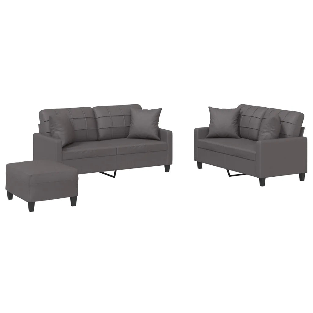 Set di Divani 3 pz con Cuscini Grigio in Similpelle 3201375