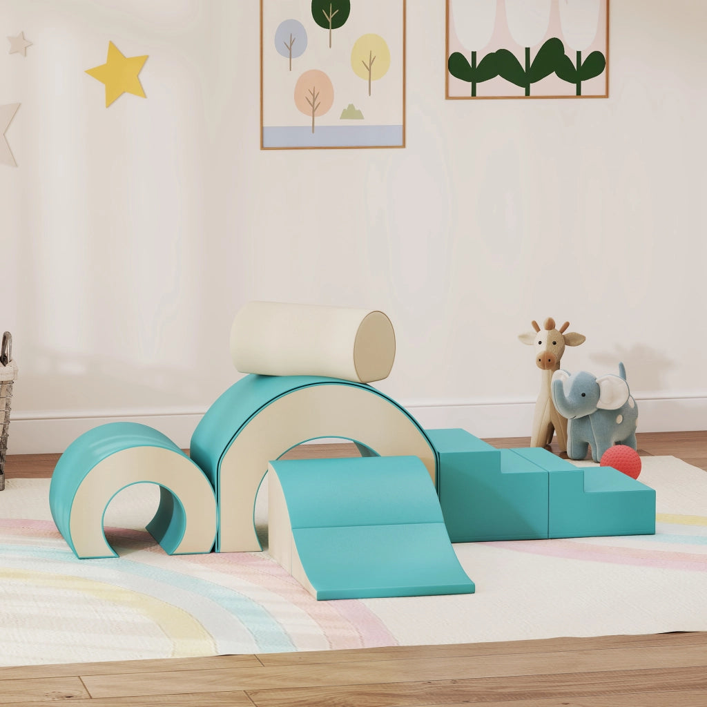 Set di blocchi morbidi per bambini ¨C zephmum ¨C Verde, 5 forme, schiuma, similpelle
