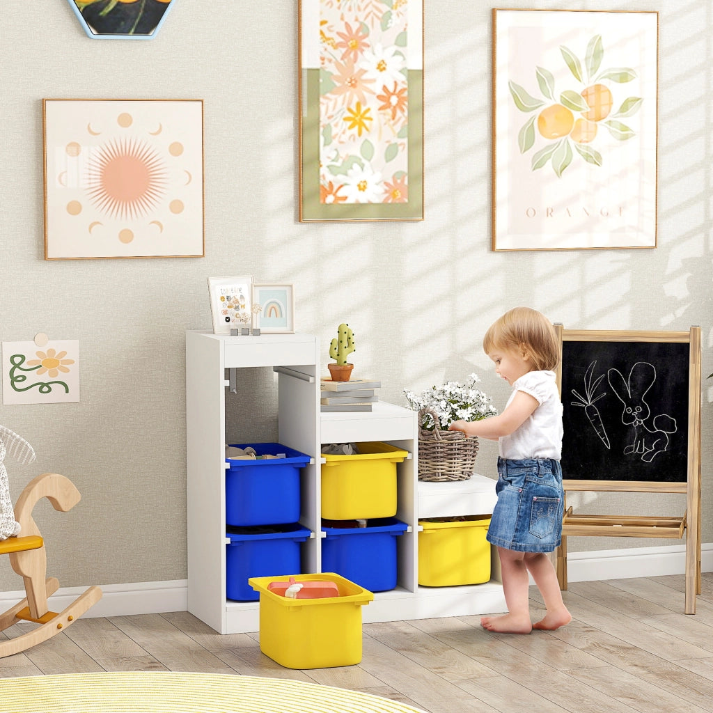 Meuble de Rangement pour Jouets 3 Niveaux 3-8 Ans Bleu Jaune