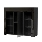 Credenza con 1 Anta e Ripiani in Vetro; Frontale Lucido; Stile Moderno; in Pannello Truciolare; 95??35??83 cm; Nero