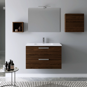 Mobile da bagno sospeso 100cm rovere tabacco con lavabo e specchio | Jasper