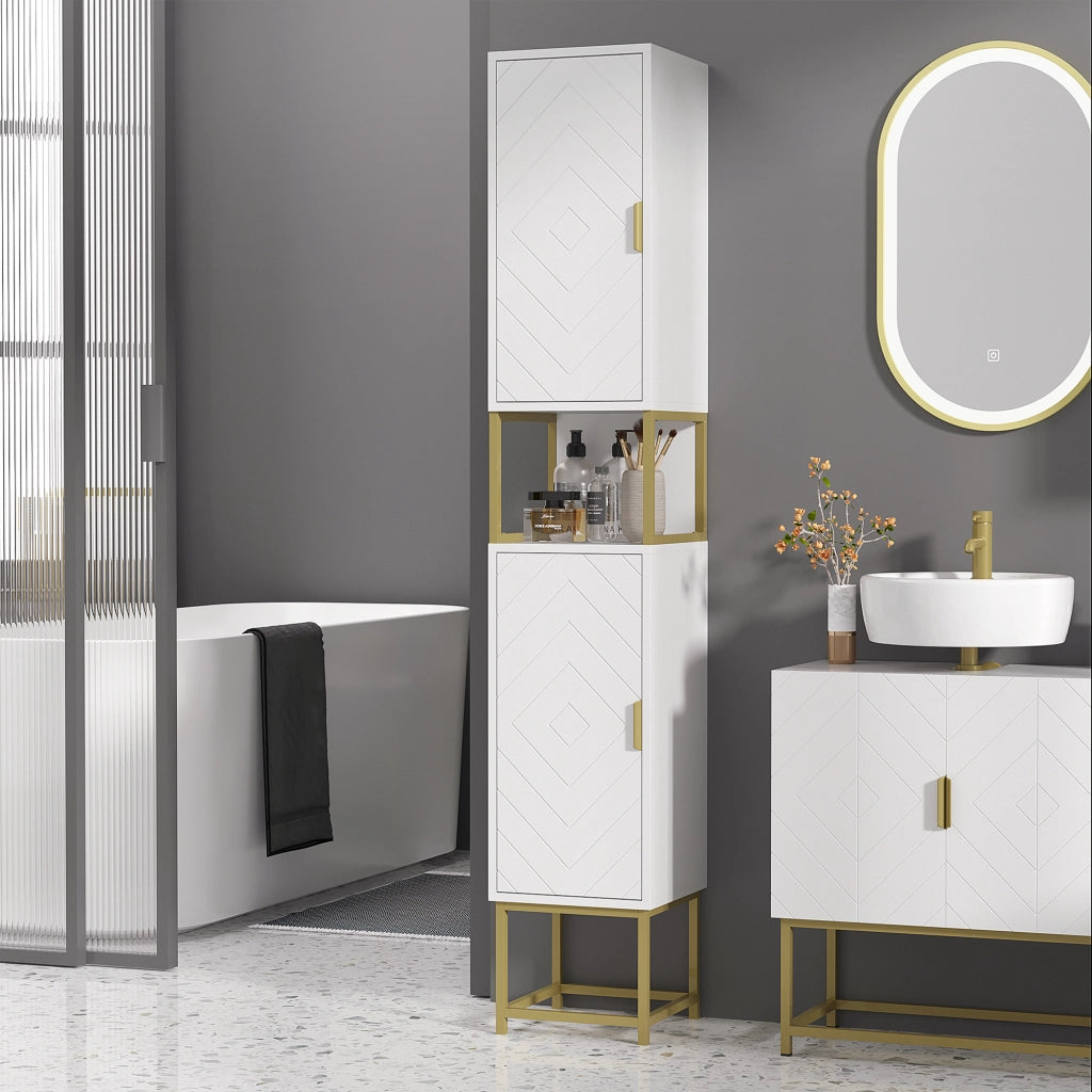 Colonna Bagno con Nicchia e 2 Ante ¨C Zephmum ¨C Grigio 30x30x200 cm