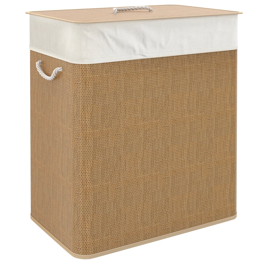 Cestino per biancheria in bamb¨´ con coperchio 2 scomparti 100 L ¨C zephmum ¨C Bianco