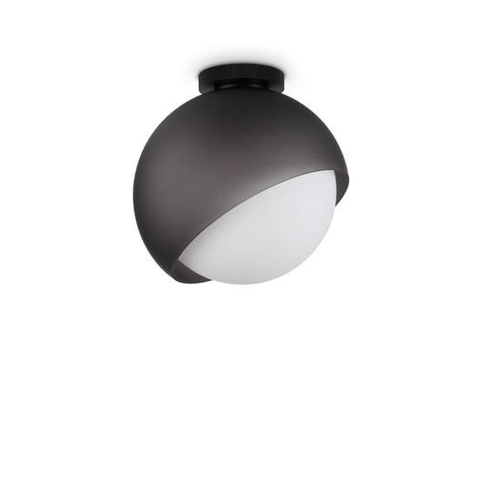 Plafoniera Contemporanea Bloom Metallo Nero Vetro Grigio 1 Luce E27 D30Cm