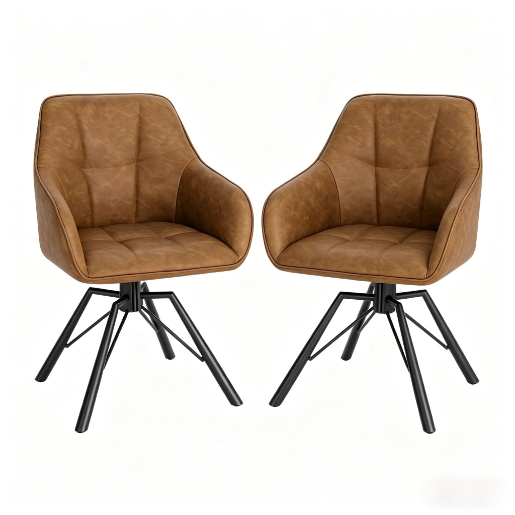 SEDIA girevole con braccioli 58,5x82,5x54,5 cm pelle sintetica marrone chiaro Set da 2 pezzi